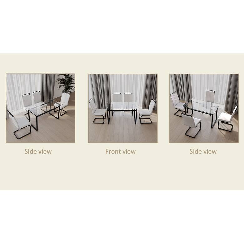 Glass 5-Piece Dining Table Set with 4 PU Upholstered Chairs