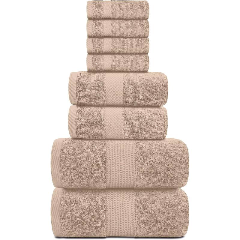 White Classic Luxury Cotton 8Pc Multi Size Towel Set [2 Bath Towels, 2 Hand Towels, 4 Washcloths]