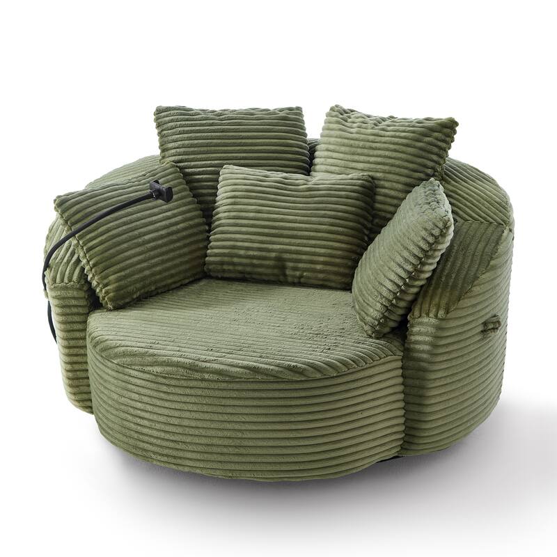 GDFStudio - 360° Swivel 55.9" Corduroy Upholstered Barrel Accent Chair