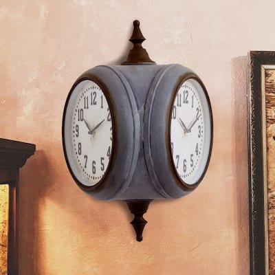 Decorative Metal Double Sided Wall Clock with Distressed Finish