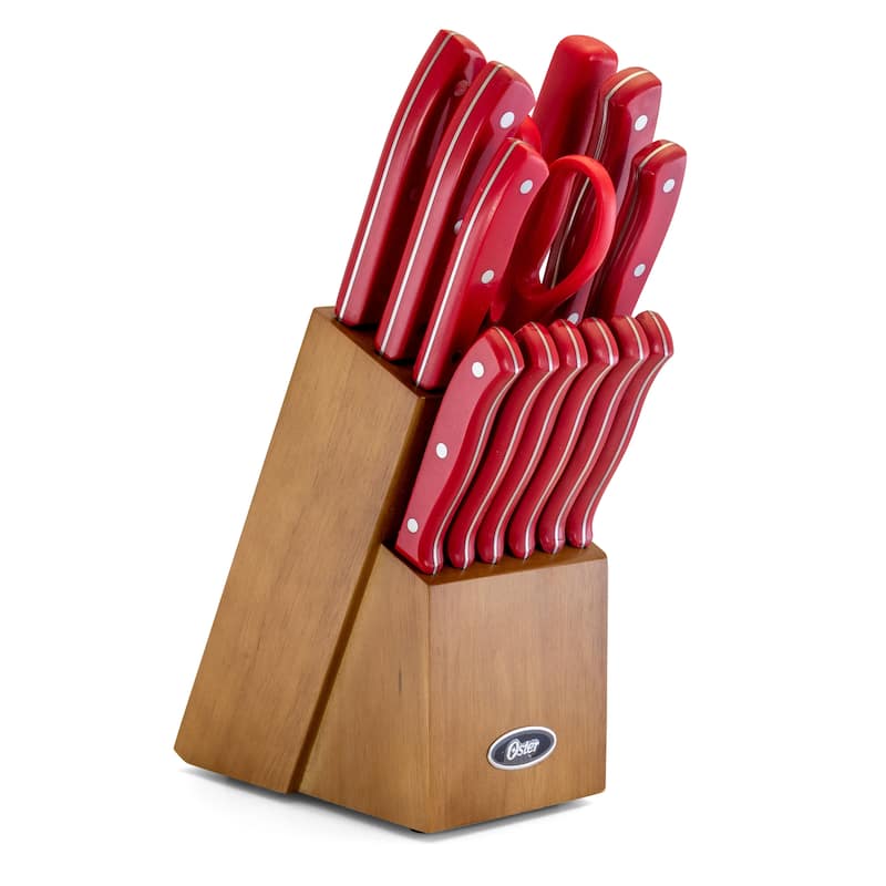 Leavenworth 14 Piece Stainless Steel Knife Set with Wood Block in Cherry Red