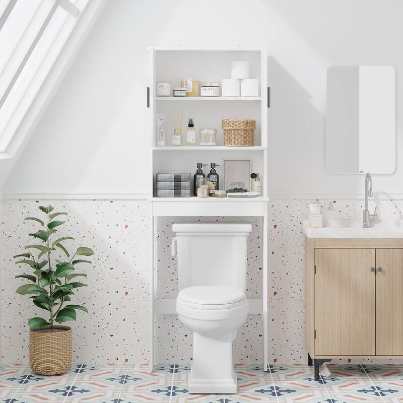 Anmytek Modern Espresso Over The Toilet Space Saver Wood Storage Cabinet Bathroom Organizer