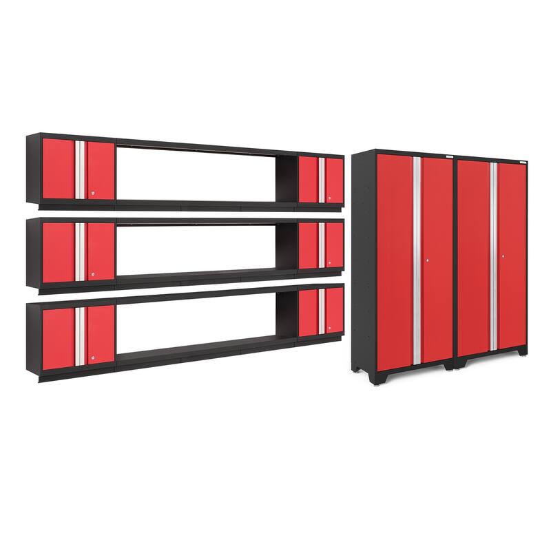 NewAge Products Bold Series 11-pc. Steel Garage Cabinet Set with 72" Integrated Display Shelf - Red