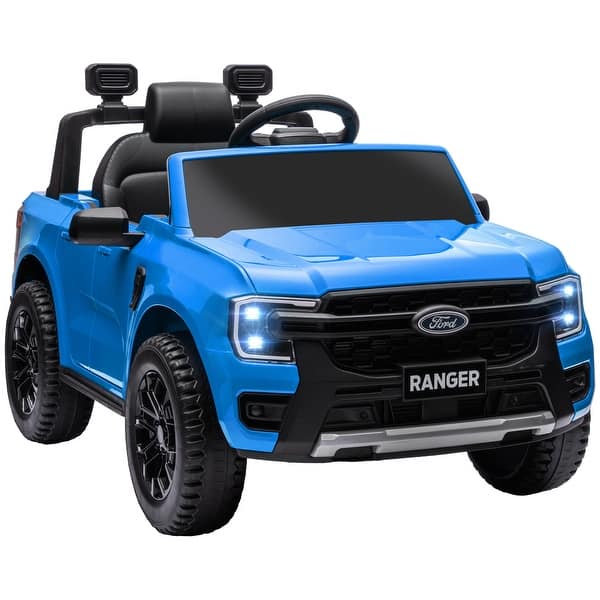 slide 2 of 8, Ford Ranger 12V Kids Ride-On Truck with Remote Control, LED Headlights, Toy Storage, Music & Spring Suspension - Blue Kids - Blue