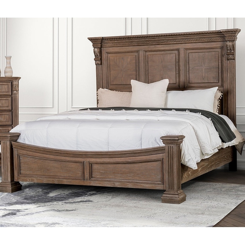 Transitional 1pc Weathered Oak Finish Royal Bed
