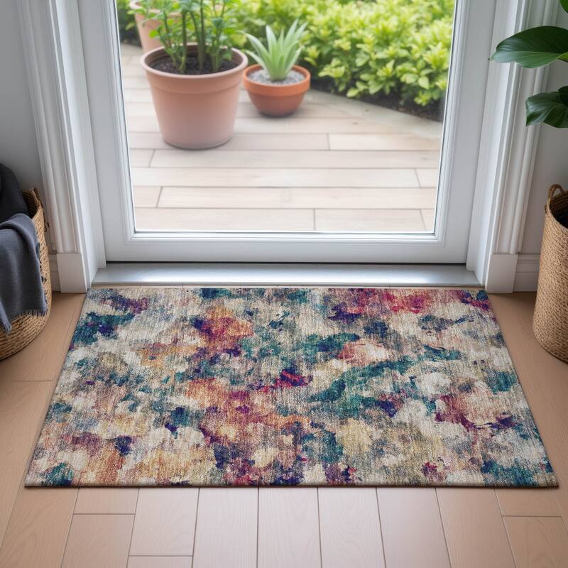 Machine Washable Indoor/Outdoor Modern Artistry Chantille Rug