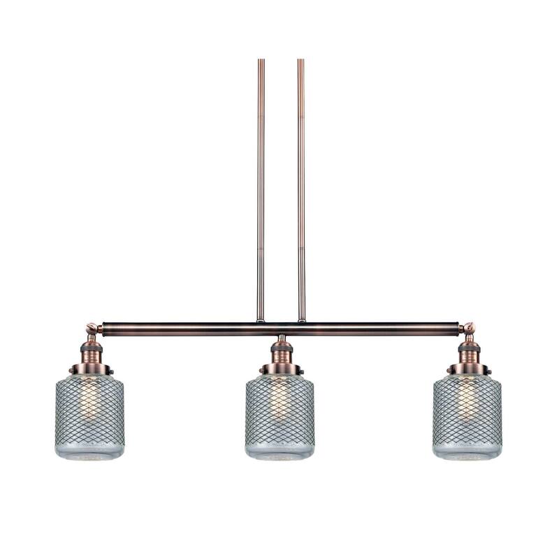 Innovations Lighting Stanton 3 Light 39" Wide Linear Chandelier - Antique Copper / Vintage Wire Mesh