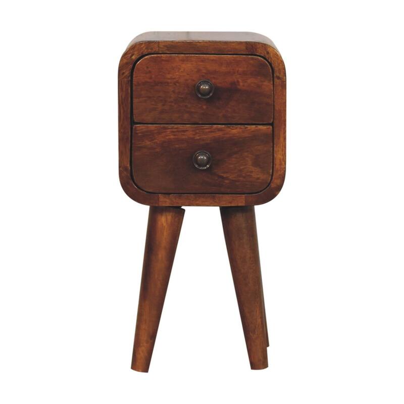 Artisan Furniture Solid Wood Extra Mini Curved Chestnut Bedside - 2-drawer - Chestnut