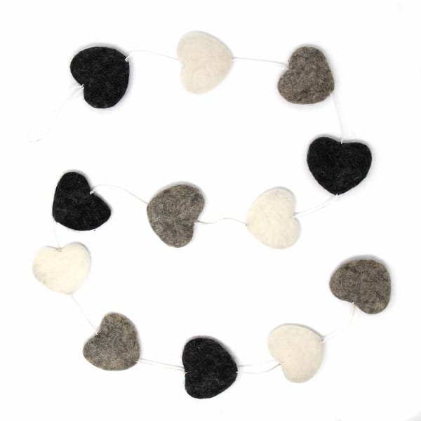slide 2 of 8, The Curated Nomad Thrift Handmade Felted Wool String of Hearts Hanging Garland Grey, White