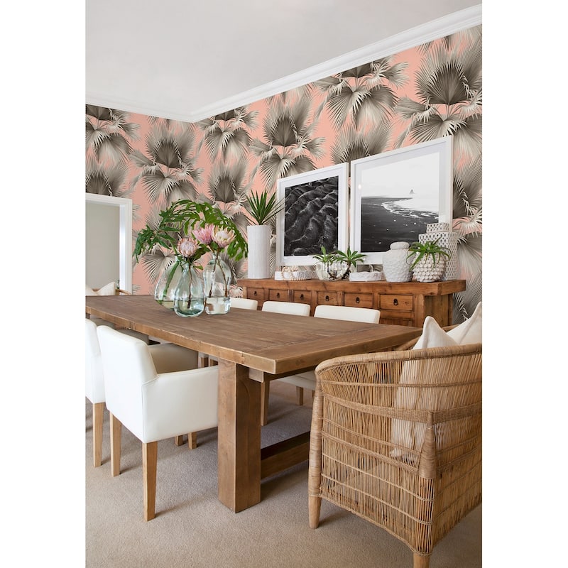 A-Street Prints Summer Palm Blush Tropical Wallpaper