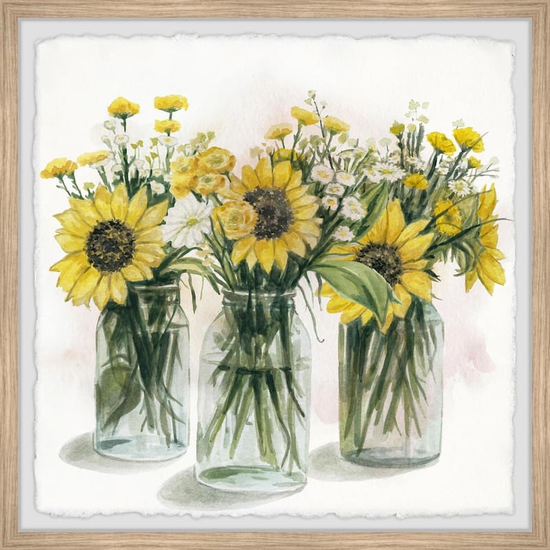 Sunflowers in Glass Jars II Framed Wall Art, Floral Delight - A Blooming Accent for Your Living Space