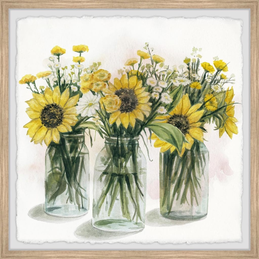 Sunflowers in Glass Jars II Framed Wall Art, Floral Delight - A Blooming Accent for Your Living Space