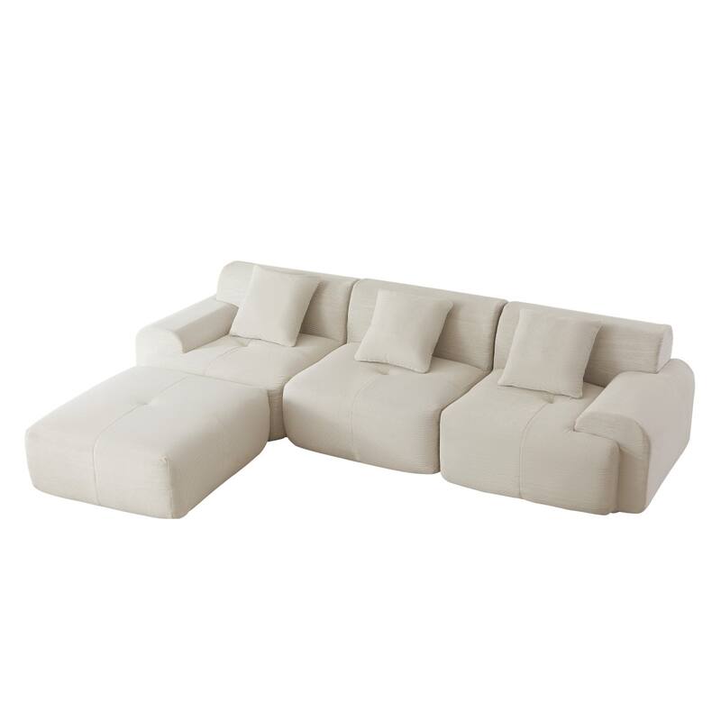 113" Modern L-Shaped Corduroy Modular Sectional Sofa with Movable Ottoman