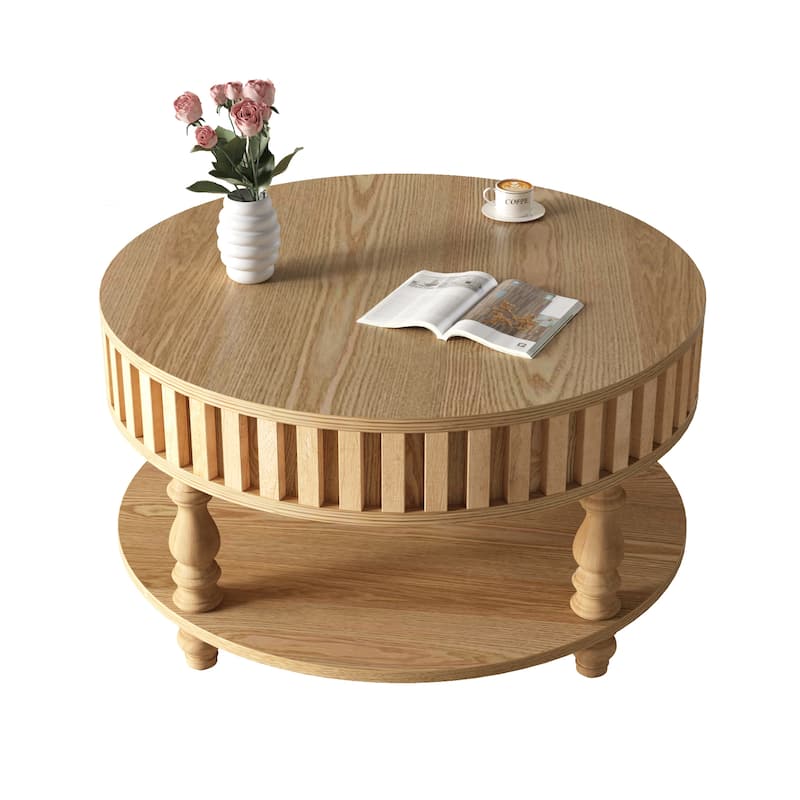 Farmhouse 31.49" Round Coffee Table with Storage and Flip-Top Lids for Rustic Living Room Organization and Style