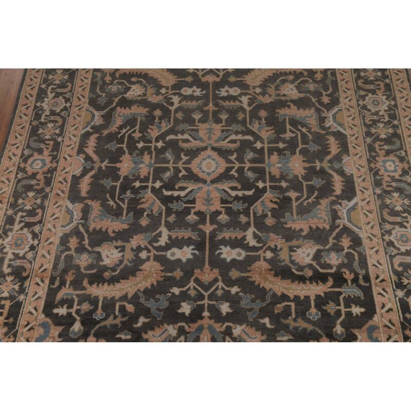 All-Over Floral Oushak Indian Area Rug Hand-Knotted Wool Carpet - 9'1" x 11'8"
