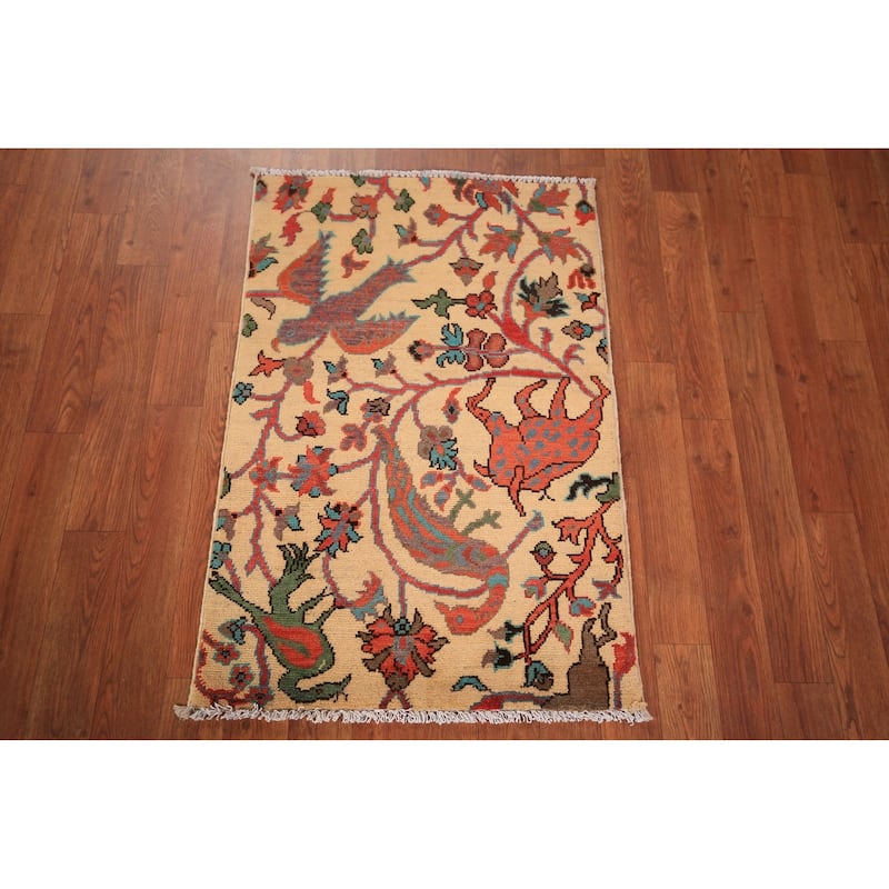 All-Over Animals Design Kazak Oriental Rug Hand-Knotted Wool Carpet - 2'0" x 3'0"