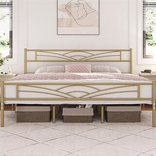 King Metal Bed Frame Headboard Home Bedroom Furniture Antique Gold - Bed Bath & Beyond - 41270527