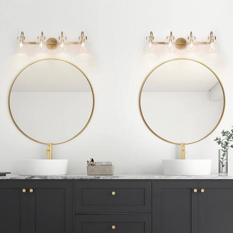 4-Light Modern Linear Gold Bathroom Vanity Light Glass Wall Sconces - 28.5" L x 9" W x 8" H