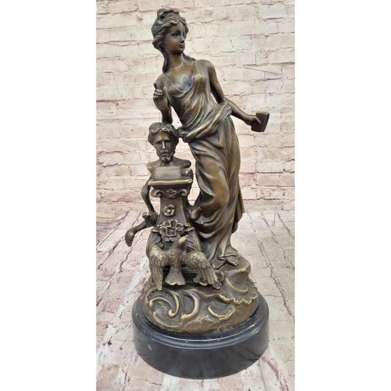 Greek Roman Mythology Goddess Aphrodite With Bust Of Philosopher Bronze Sculpture