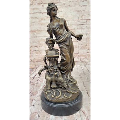 Greek Roman Mythology Goddess Aphrodite With Bust Of Philosopher Bronze Sculpture
