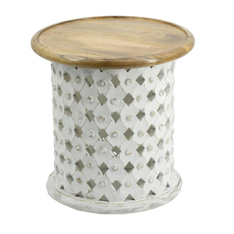 Wooden Cylinder Cutting Side Tables - 18" - Set of 2