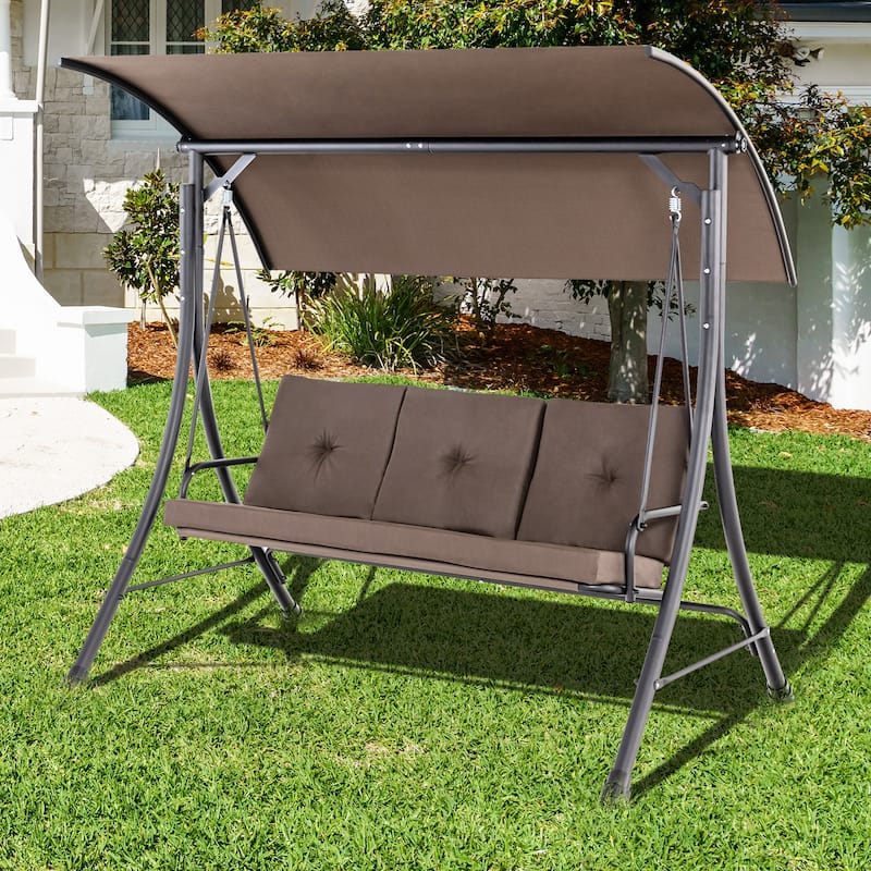 Costway 3-Seat Outdoor Porch Swing Adjustable Canopy Padded Cushions - See Details