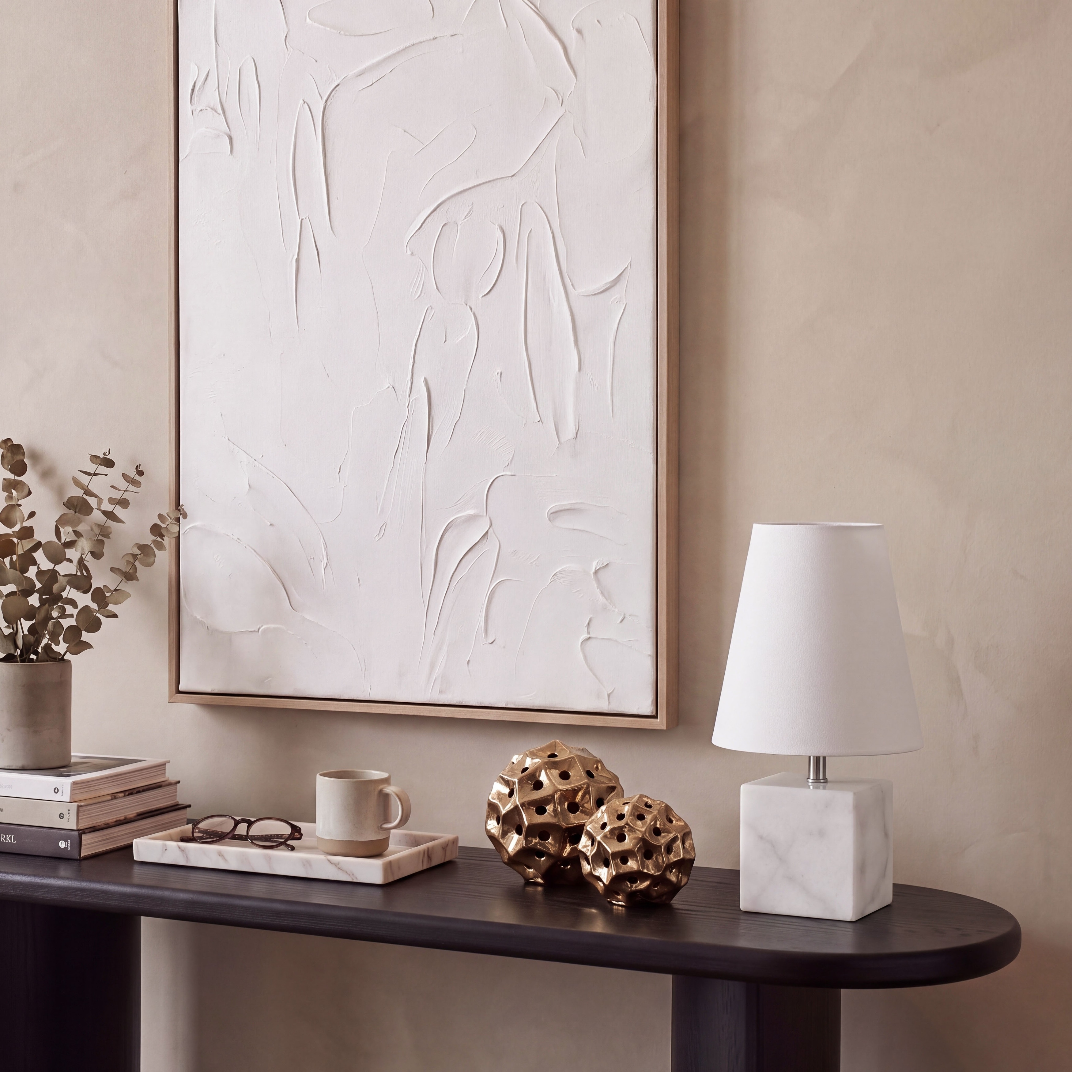 SAFAVIEH Lighting Lou Scandinavian Stone Table Lamp, 15-Inch, White - 8Wx8Dx15H