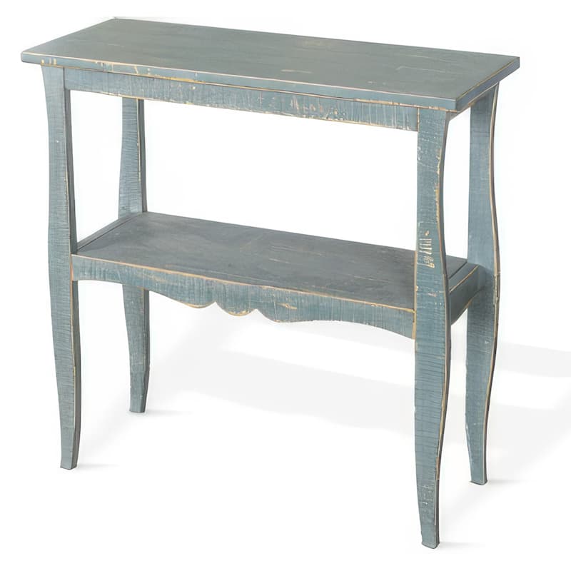 Rena Side End Table, Scallop Trim, 28 Inch Seagrass Green Mahogany