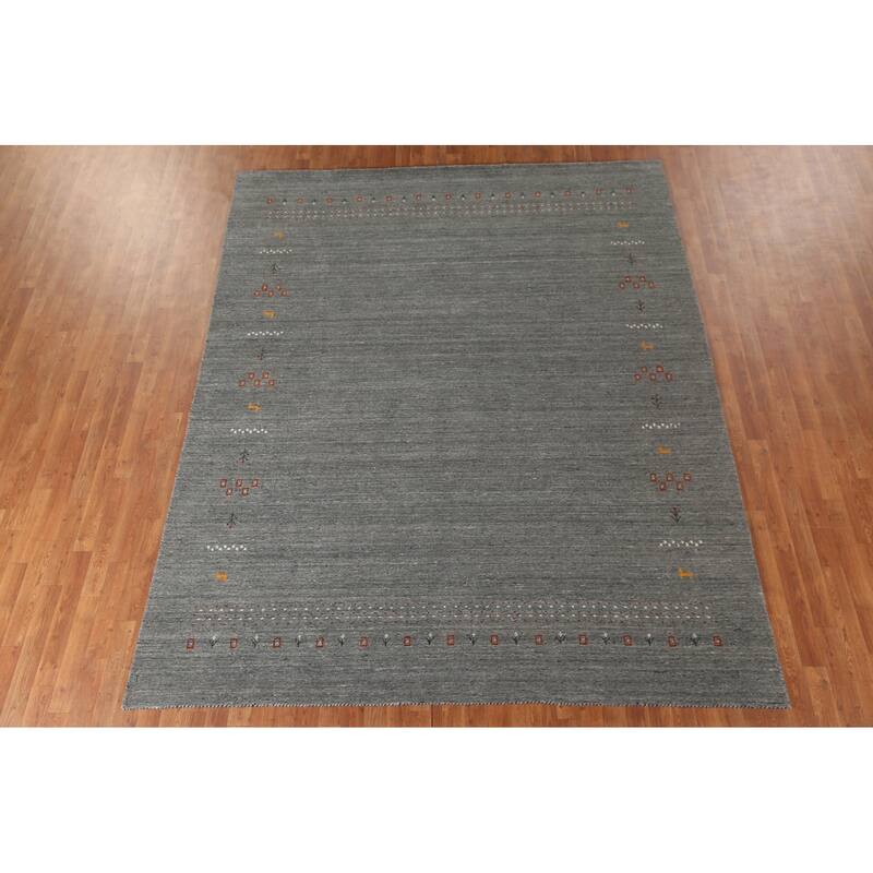 Silver Gray Gabbeh Living Room Area Rug Hand-Knotted Wool Carpet - 8'0"x 9'11"