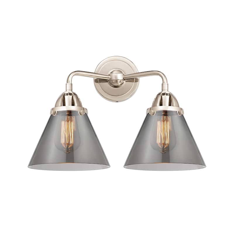 Innovations Lighting Nouveau 2 Cone - 2 Light 16" Bath Vanity Light - Polished Nickel/Light Smoke