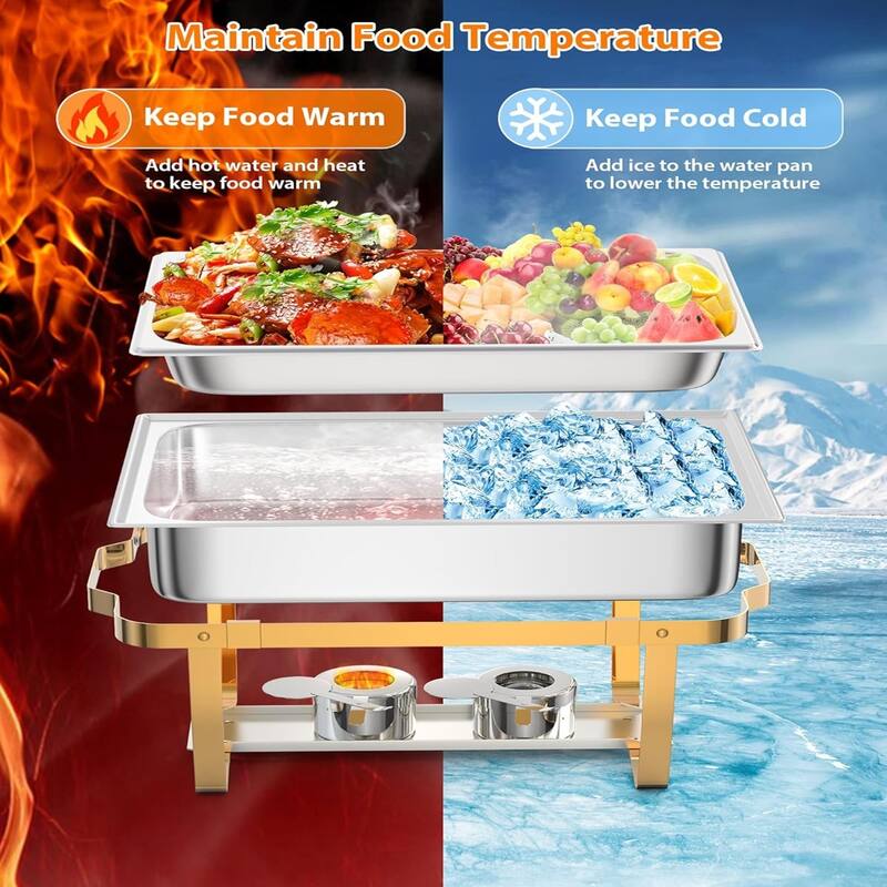 6 Packs 8QT Chafing Dish Buffet Set Stainless Steel Chafers and Warmers Food Servers Sets with Folding Frame - 9L 6-piece set
