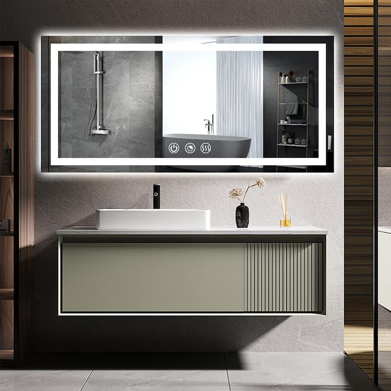 LED Bathroom mirror with Light,Dimmable 3 Colors Temperature Anti-fog Wall Mounted LED Bathroom Mirror(Frontlit & Backlit) - 60x28inch