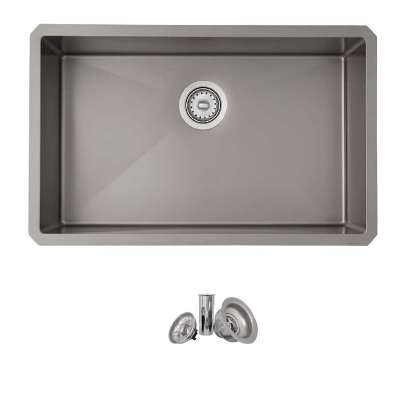 STYLISH 30 inch Graphite Black Single Bowl Undermount Stainless Steel Kitchen Sink with Grid and Basket Strainer Handmade