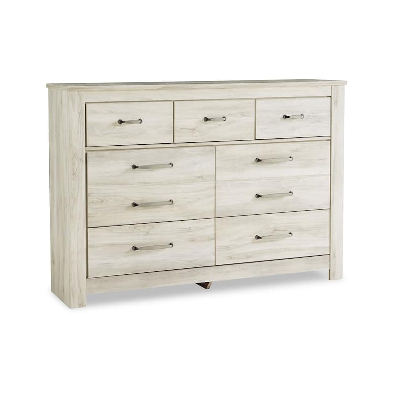 Simon Wide Dresser, 7 Drawers, Laminate Rustic Gray Whitewash Finish