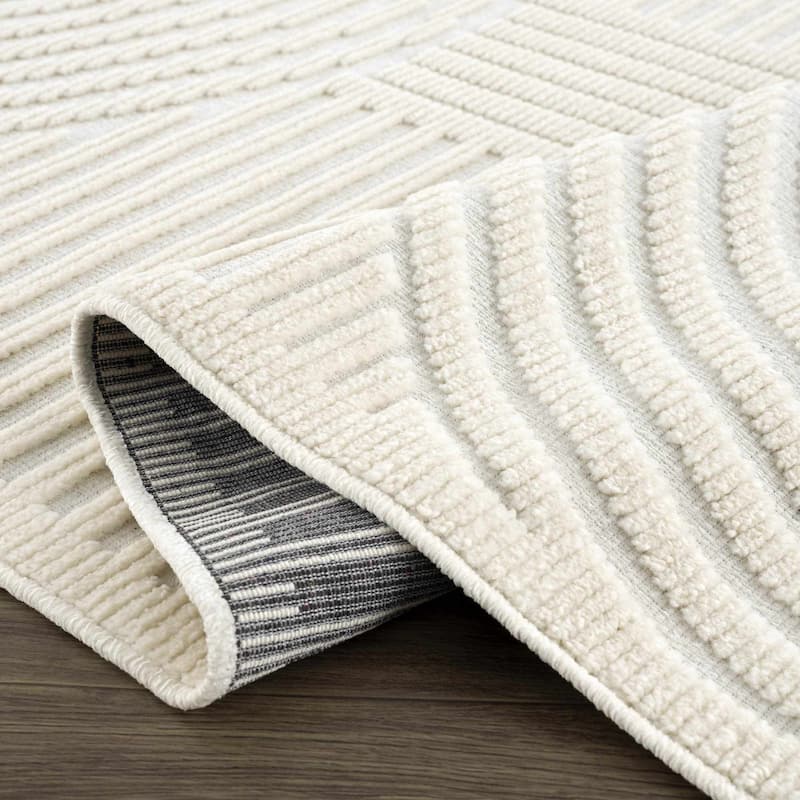 Hauteloom Deron Living Room, Bedroom Machine Washable Area Rug - White, Off White - 2' x 2'10"
