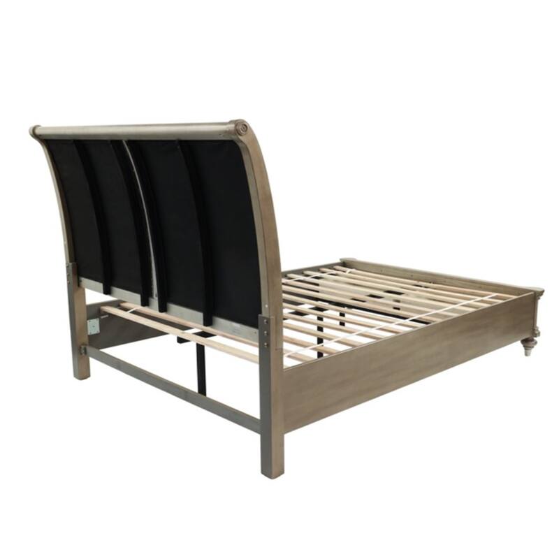 Wooden Bed with 2 Storage Drawers in Antique Silver