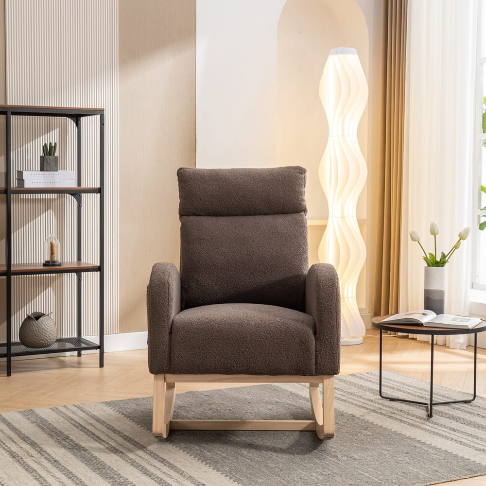 Modern Teddy Fabric Rocking Chair With Right Pocket For Indoor
