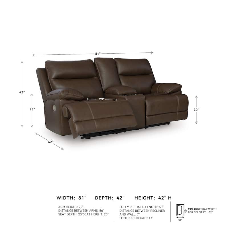 Signature Design by Ashley VonRyan Dark Brown Power Reclining Sofa with Adjustable Headrest - 92"W x 42"D x 42"H
