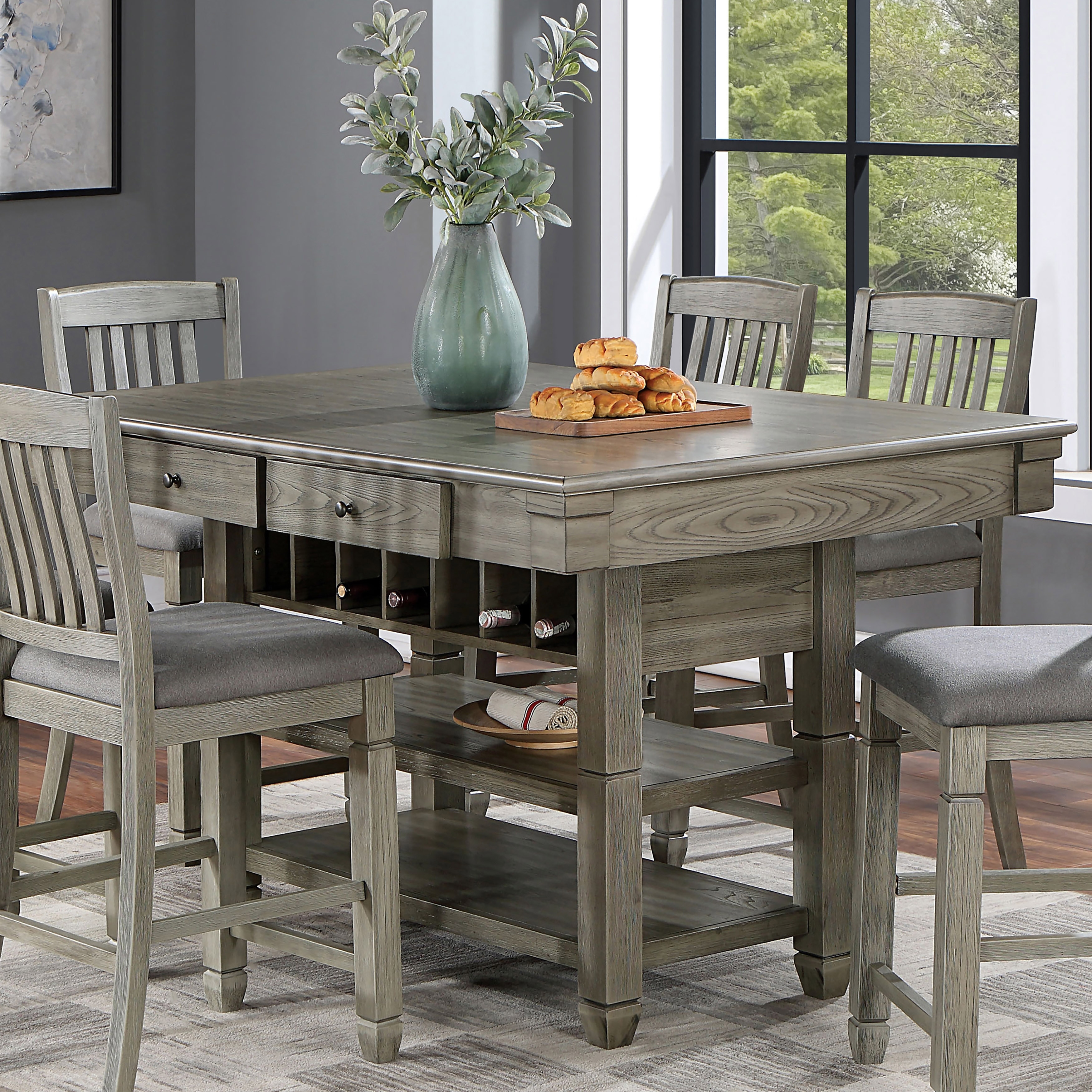 Furniture of America Cece Grey 60-inch Multi Storage Counter Height Dining Table