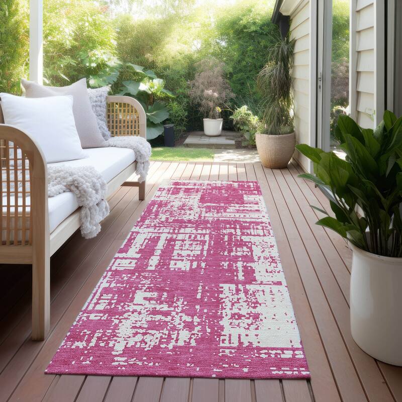 Machine Washable Indoor/ Outdoor Chantille Abstract Solid Rug - Blush - 2'3" x 7'6"