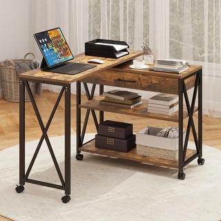 Moasis 2-Tier Rotating Wheeled Sofa Side Table with Drawer and Storage ...