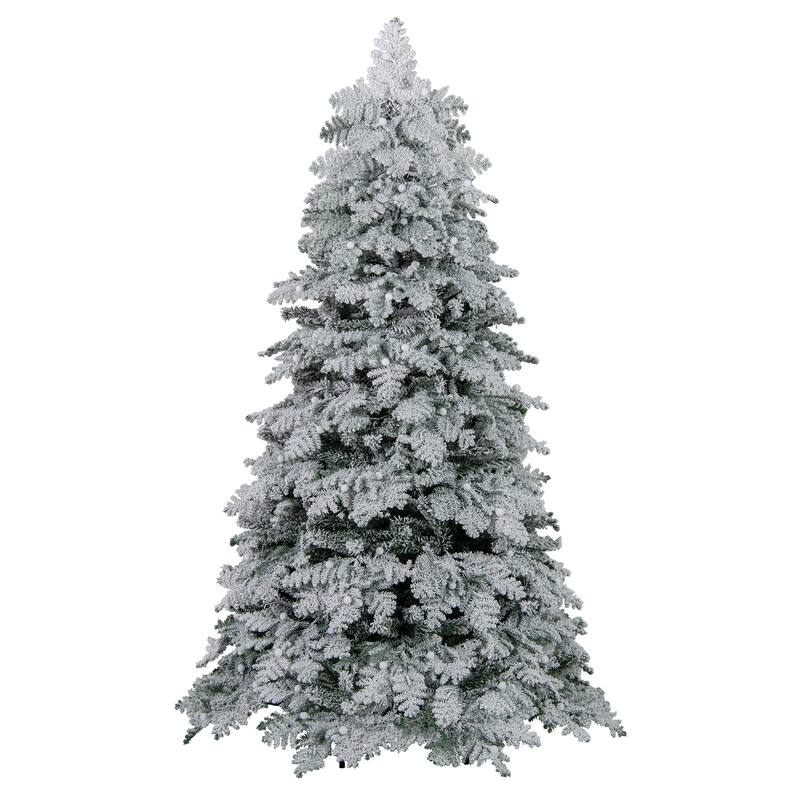 Gymax Pre-Lit Artificial Christmas Tree Hinged Snow Flocked Xmas Tree