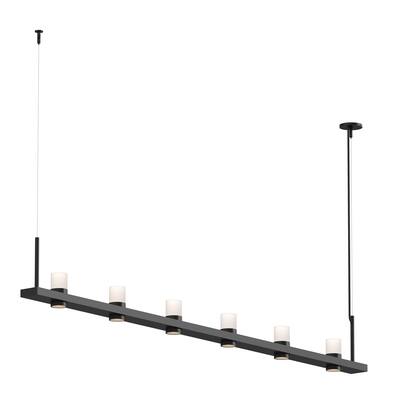 Sonneman Lighting Intervals Satin Black 8-inch LED Linear Pendant, Clear Etched Cylinder Shade