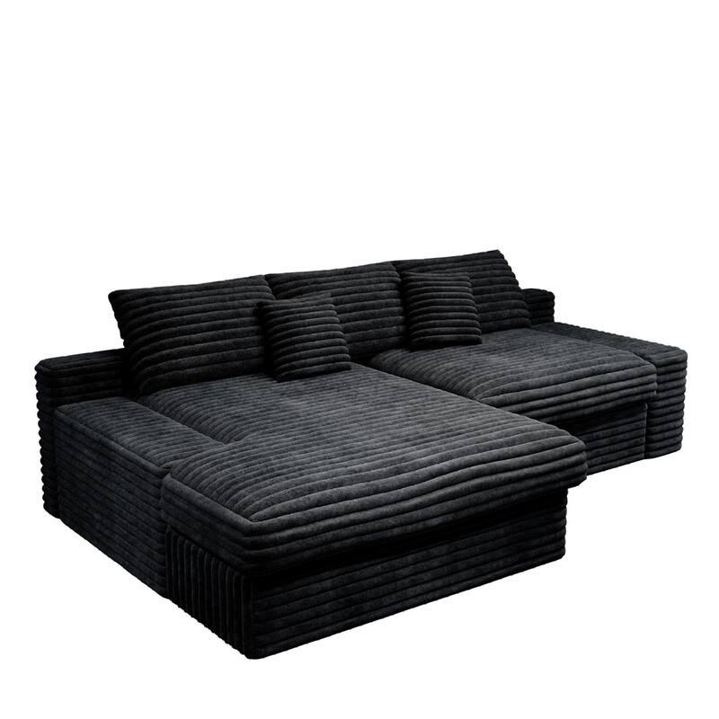 Roomfitters 118.1" Modular Sectional Sofa, 2-Piece Compressed Cloud Couch, No Assembly Required, Plush Corduroy, Black