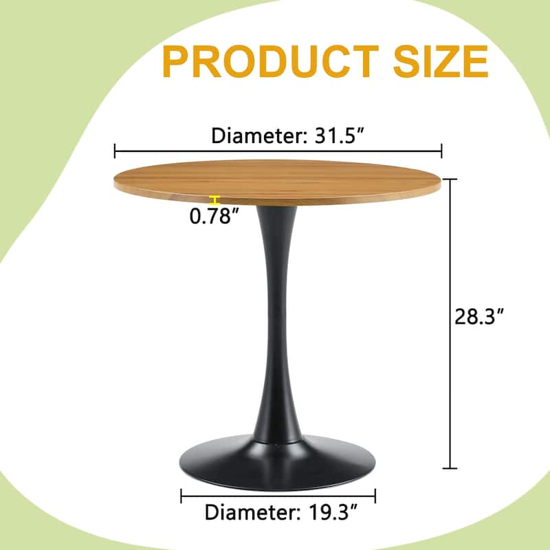 Round Dining Table, 31.5" Circle Tulip Table with Thickened Tabletop & Metal Pedestal, Mid Century Modern Bistro Table