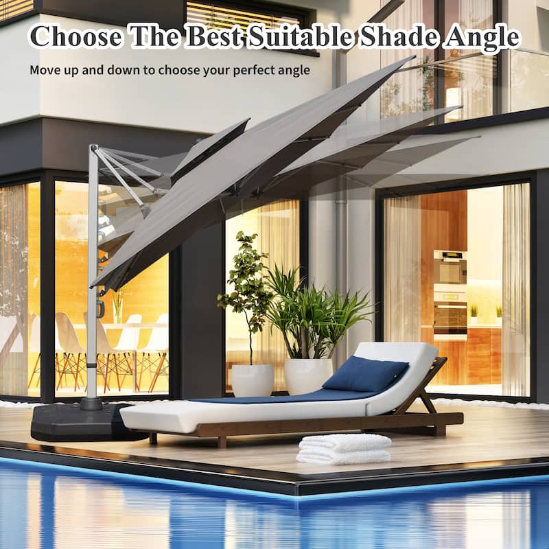 Aluminum Cantilever Tilt Patio Umbrella with Center Pole(Base Not Included)