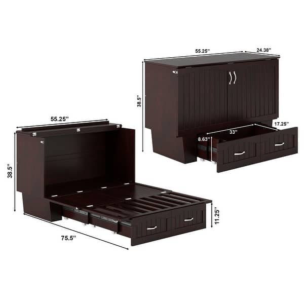 dimension image slide 8 of 10, Nantucket Murphy Bed Chest with Mattress and Built-in Charging Station