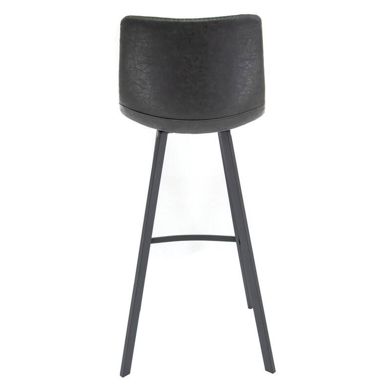Elland Modern Upholstered Leather Bar Stool with Stainless Steel Legs, Curve Padded Seat, Built-in Footrest, and Plastic Glides