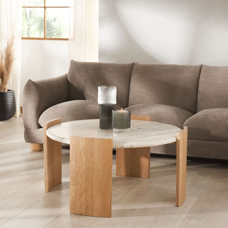 SAFAVIEH Couture Damarcus Travertine Coffee Table - 35"W x 35"D x 18"H