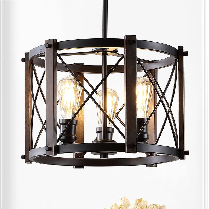 Beverly 16" 3-Light Adjustable Iron Rustic Farmhouse LED Pendant, Brown/Oil Rubbed Bronze by JONATHAN Y